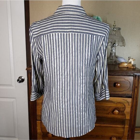 ANNE KLEIN Zip Up Blouse Metallic Gold Gray Stripe Shirt Blouse Plus Size 3X New - Picture 7 of 11